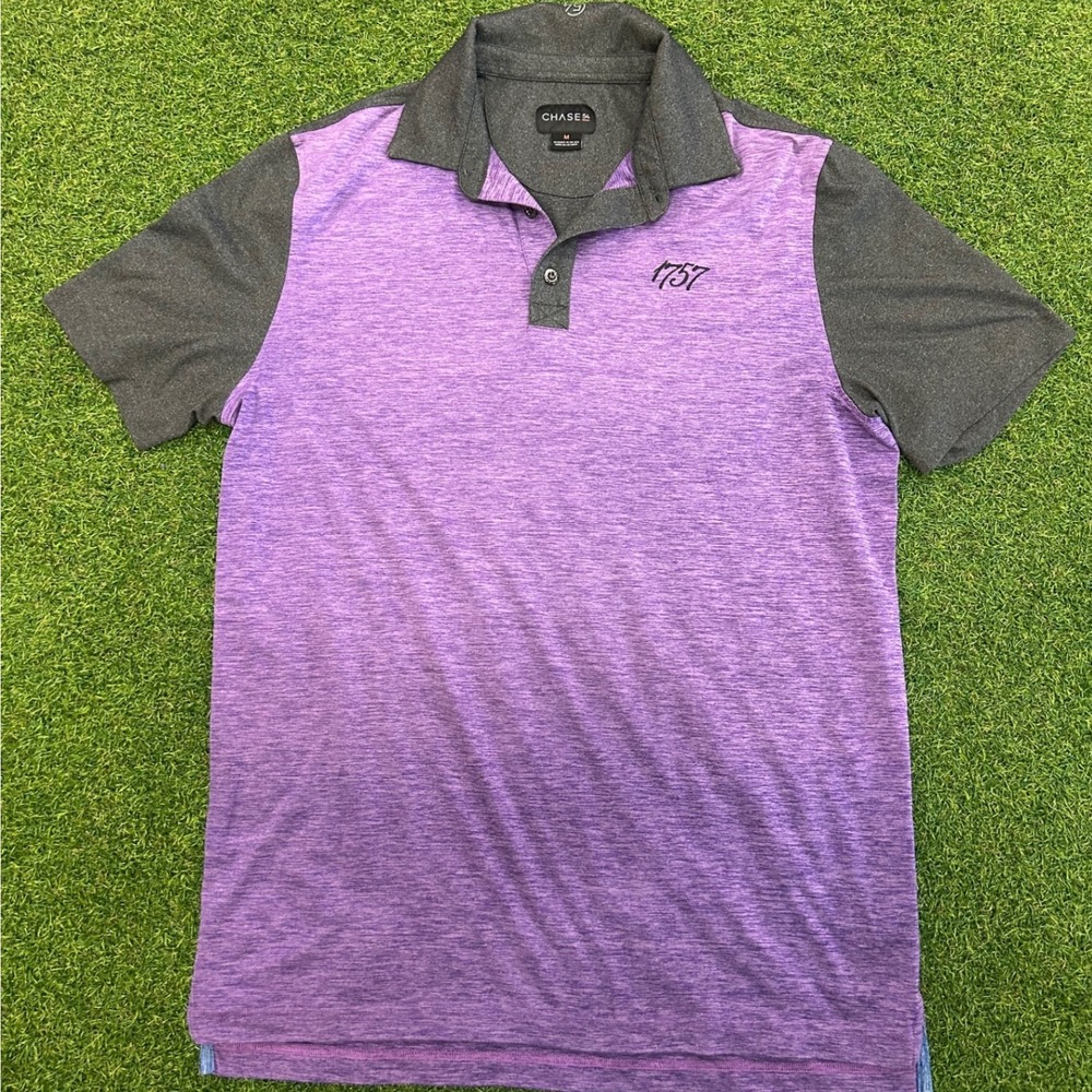 Chase 54 Mens Purple Heathered Colorblock Golf Polo Shirt Size Medium 1757 Logo